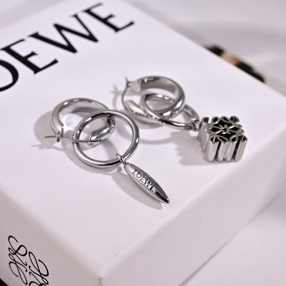 Elephant Motif Earrings in Polished Metal-Tone detail view