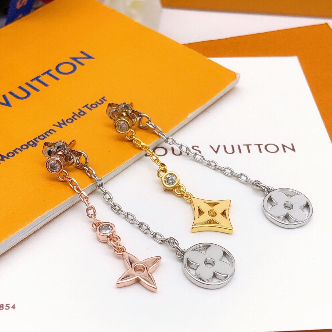 Geometric Emblem Stud Earrings in Silver-Tone – Silver Detail – Design 003 front product view
