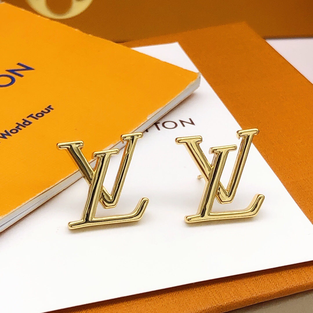 Letter Emblem Stud Earrings in Silver-Tone – Silver Detail – Design 004 styled product view