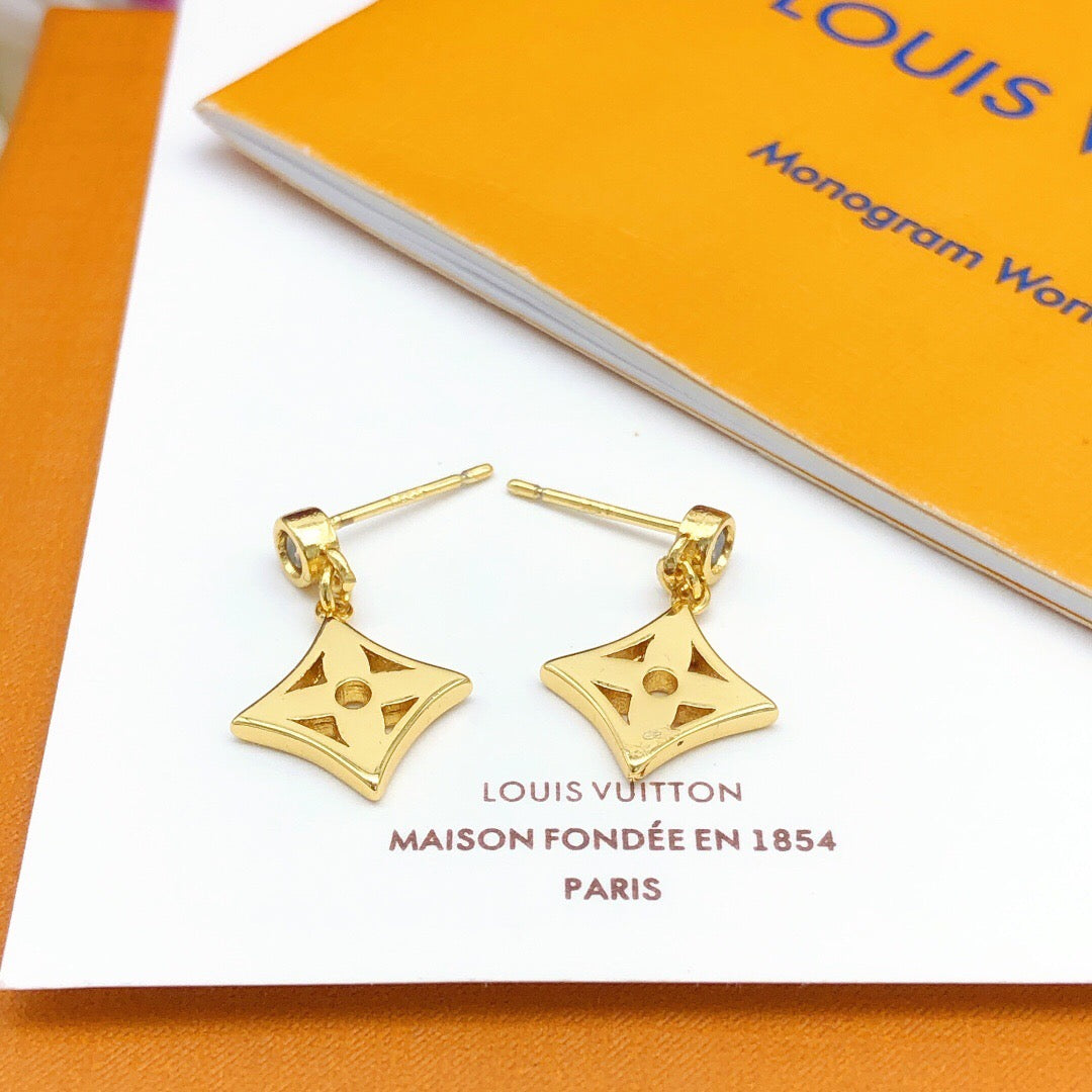 Geometric Emblem Stud Earrings in Gold-Tone – Design 006 main product view