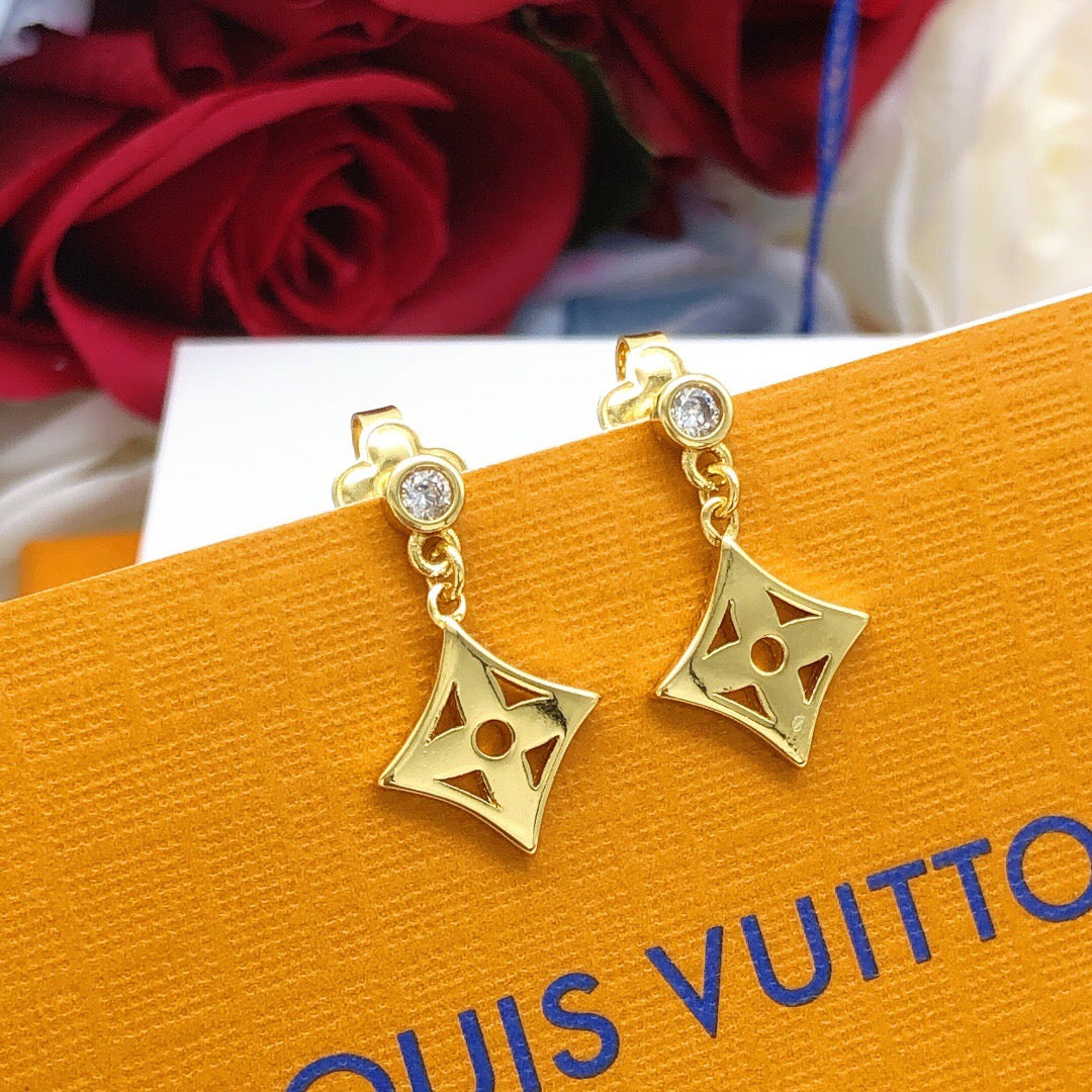 Geometric Emblem Stud Earrings in Gold-Tone – Design 006 close-up detail