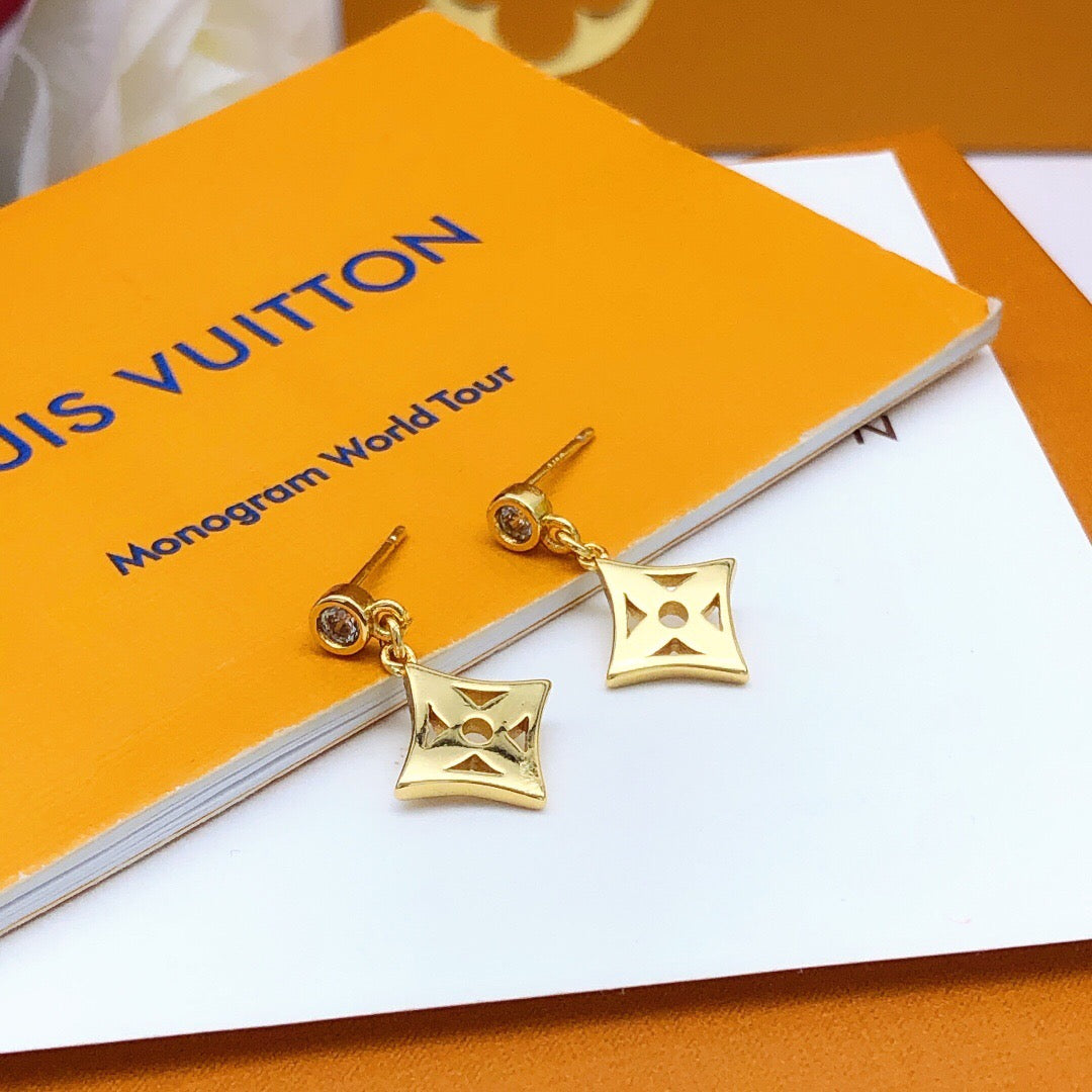 Geometric Emblem Stud Earrings in Gold-Tone – Design 006 front product view