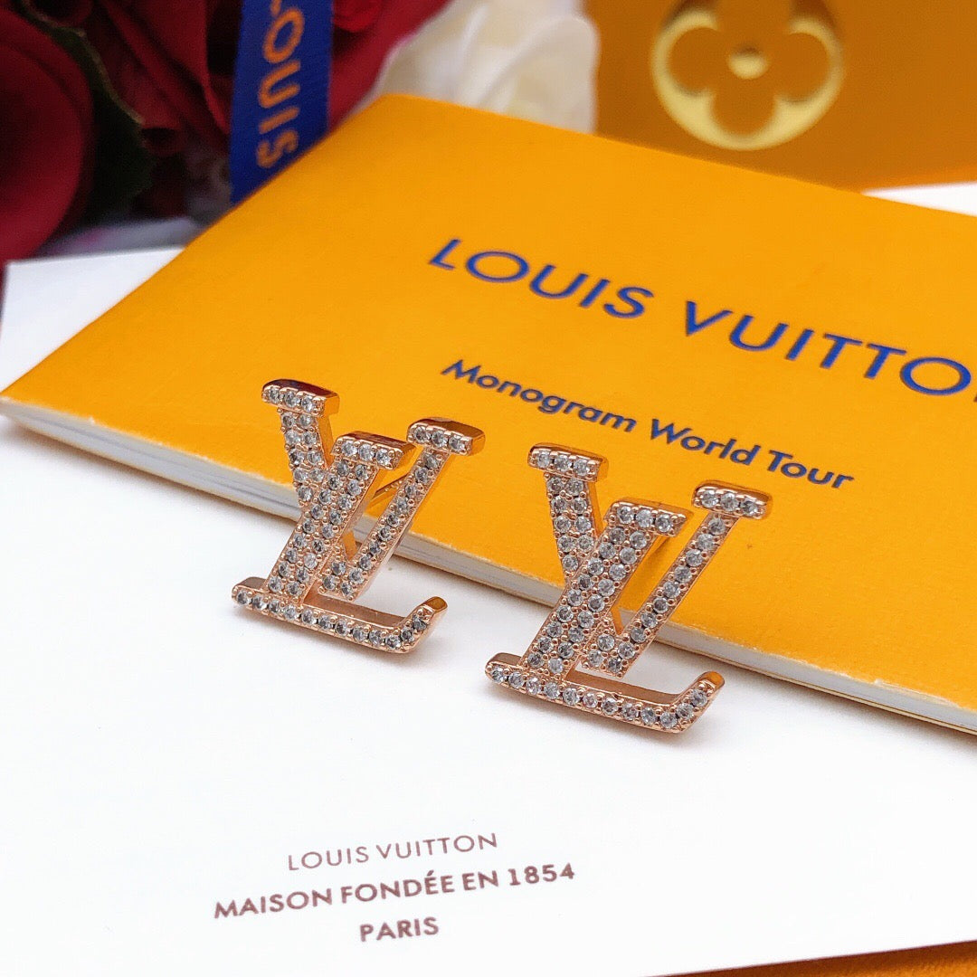 Letter Emblem Stud Earrings in Silver-Tone – Silver Detail front product view