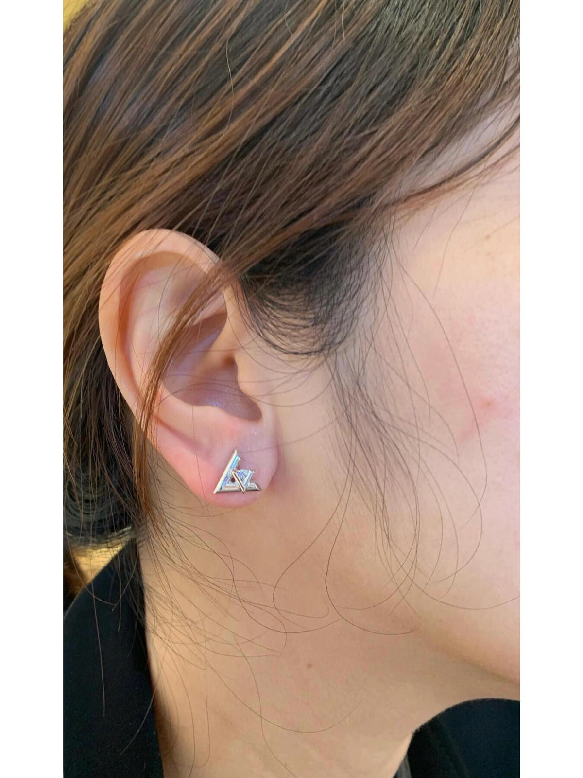 Geometric Emblem Stud Earrings in Silver-Tone – Silver Detail – Design 006 front product view