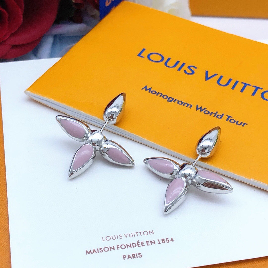 Geometric Emblem Stud Earrings in Gold-Tone – Pink Detail – Design 003 main product view