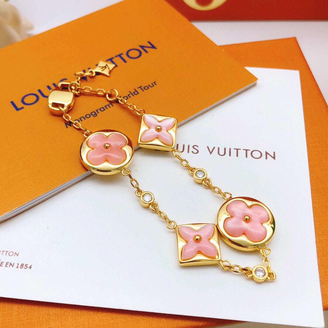 Geometric Emblem Bracelet in Gold-Tone – Pink Detail front product view