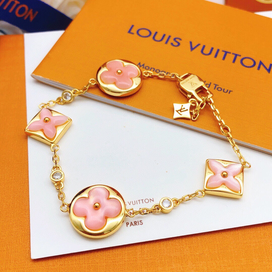 Geometric Emblem Bracelet in Gold-Tone – Pink Detail side detail