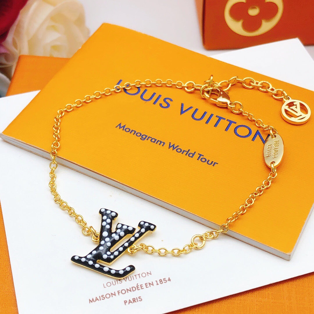 Geometric Emblem Bracelet in Gold-Tone – Black Detail – Design 002 main product view