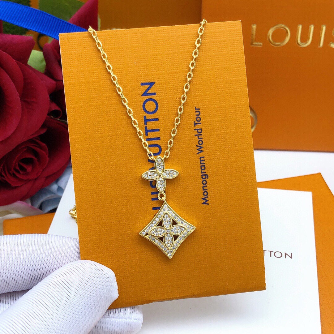 Geometric Emblem Pendant Necklace in Gold-Tone – Design 024 detail view