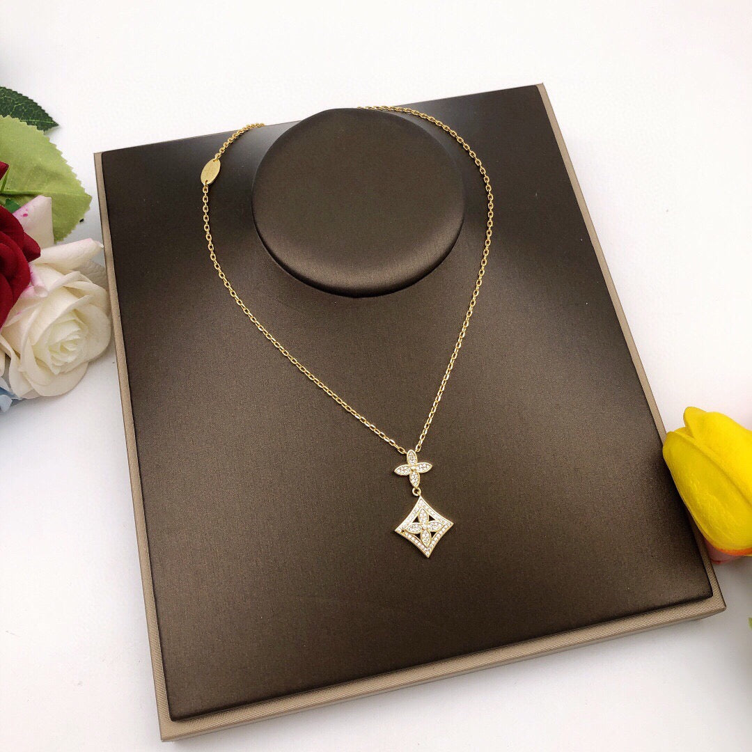Geometric Emblem Pendant Necklace in Gold-Tone – Design 024 main product view