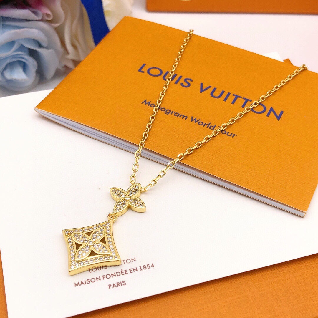 Geometric Emblem Pendant Necklace in Gold-Tone – Design 015 front product view