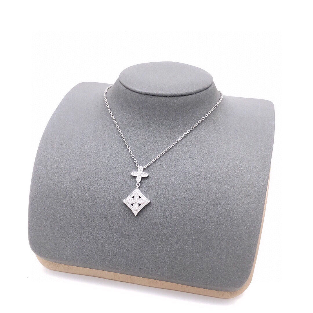 Geometric Emblem Pendant Necklace in Silver-Tone – Silver Detail – Design 002 styled product view
