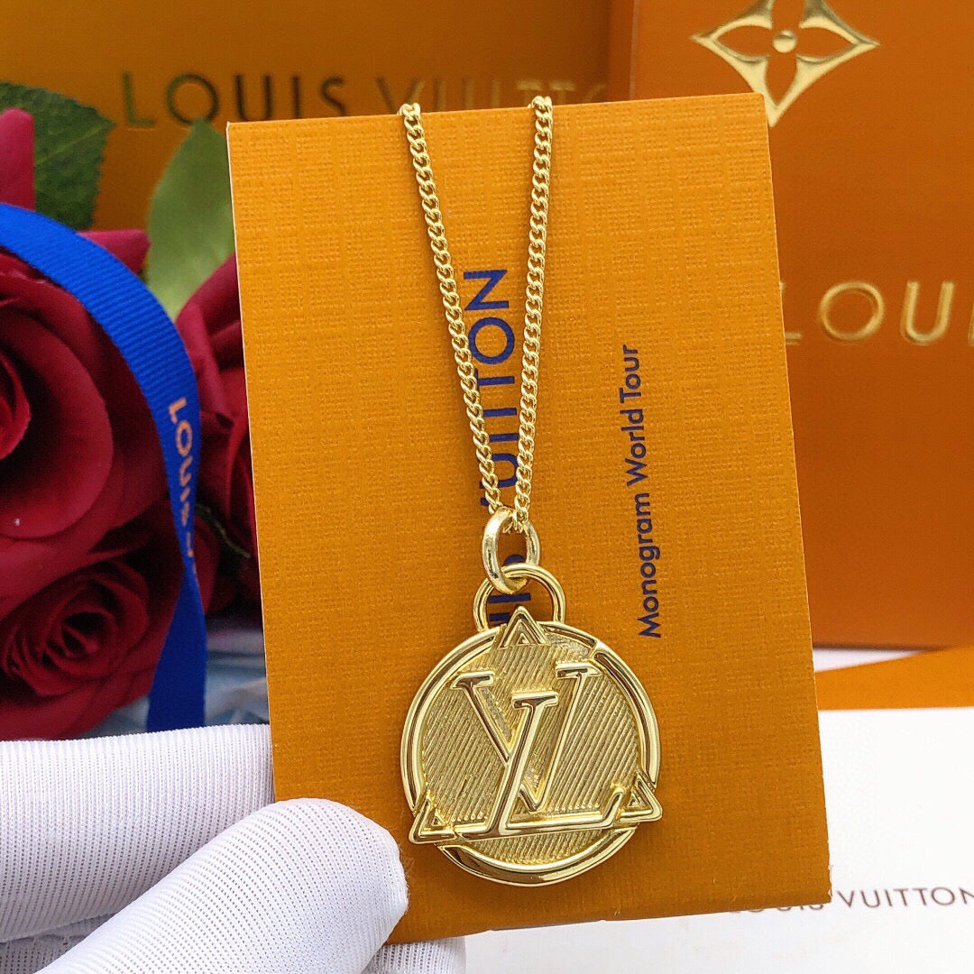 Round Pendant Necklace in Gold-Tone – Design 003 front product view