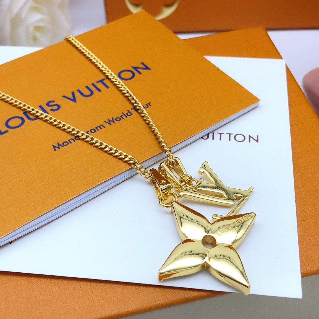 Geometric Emblem Pendant Necklace in Gold-Tone – Design 022 front product view