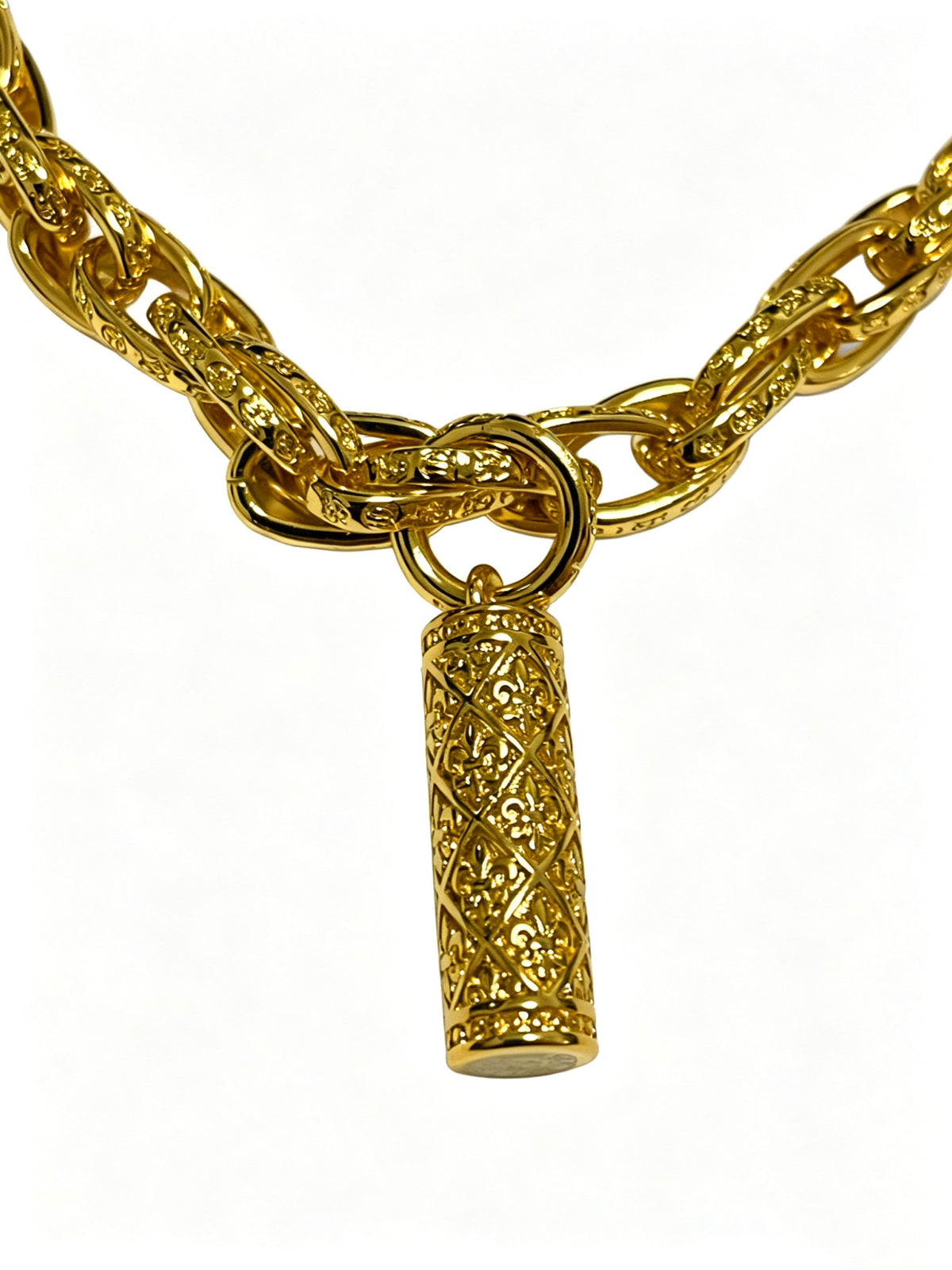 Signature Emblem Pendant Necklace in Polished Metal-Tone – Design 022 styled product view