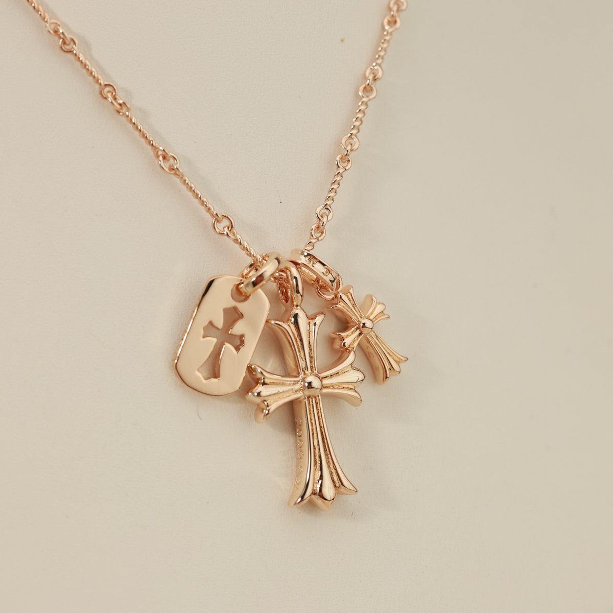 Cross Pendant Necklace in Metal-Tone – Design 01 front product view