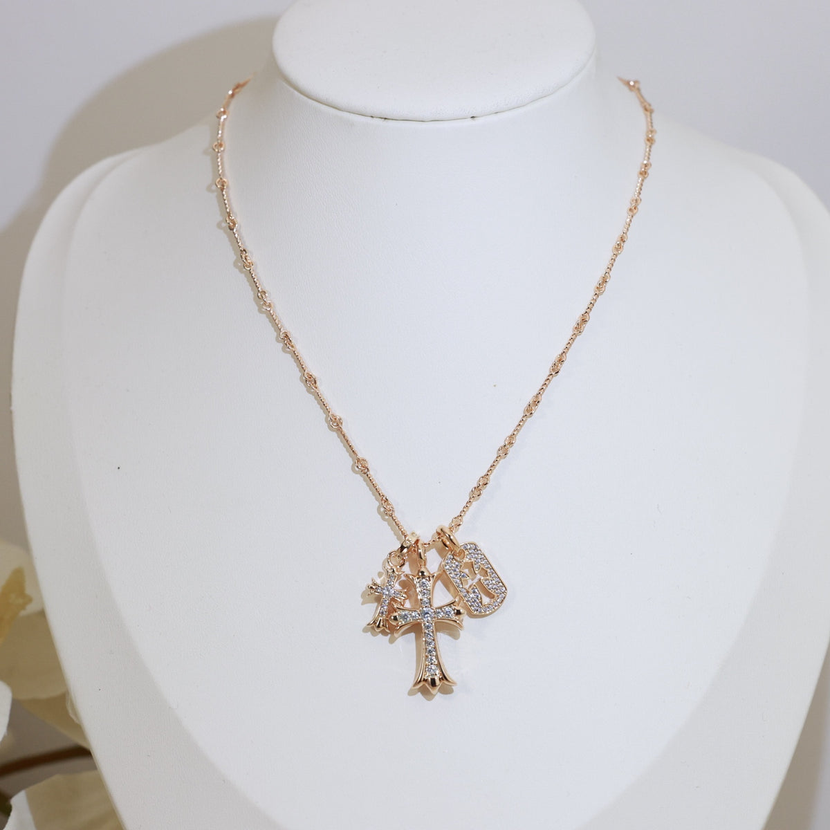 Cross Pendant Necklace in Metal-Tone – Design 01 styled product view
