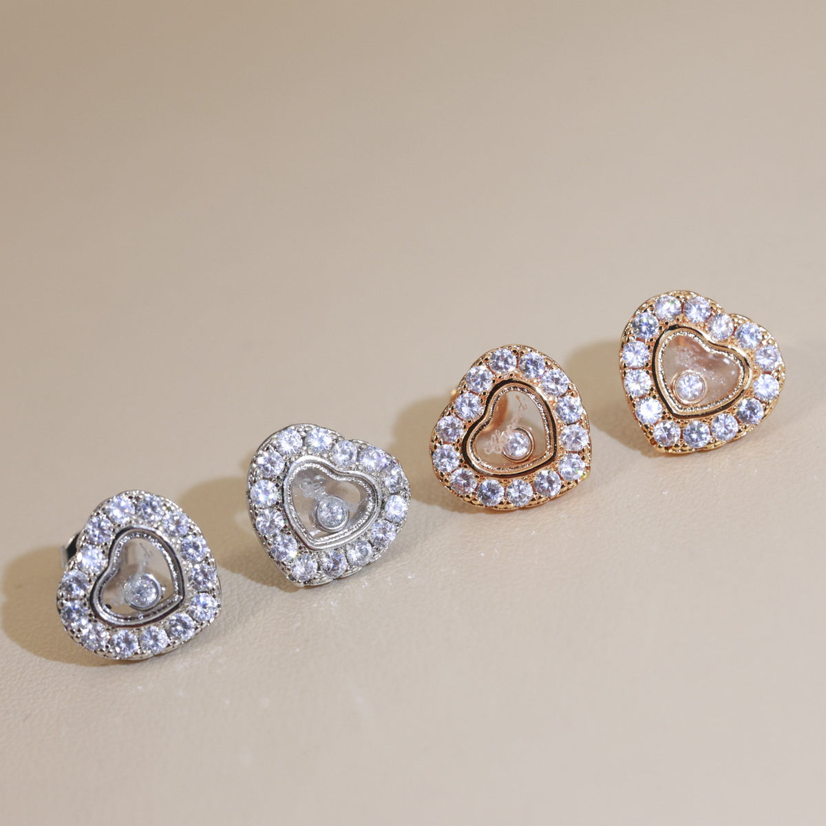 Heart Crystal-Accent Stud Earrings – Heart Detail styled product view