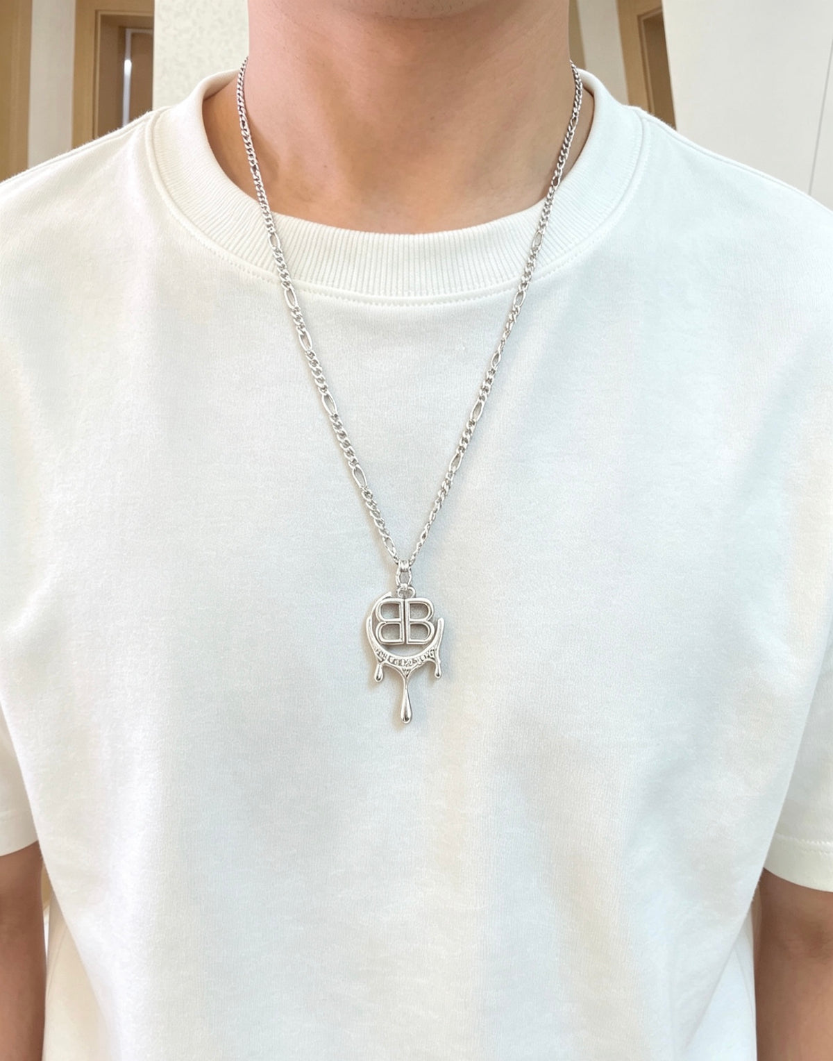 Geometric Emblem Pendant Necklace in Polished Metal-Tone – Vintage Detail – Design 015 detail view
