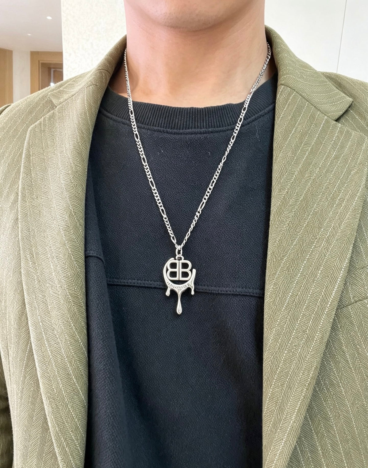 Geometric Emblem Pendant Necklace in Polished Metal-Tone – Vintage Detail – Design 015 styled product view
