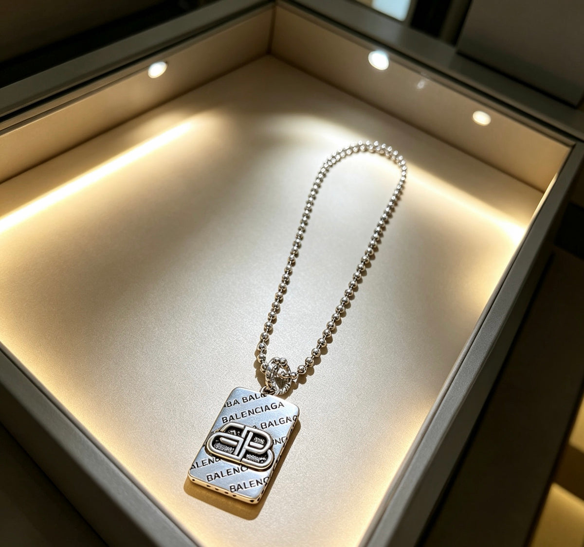 Geometric Emblem Pendant Necklace in Polished Metal-Tone – Vintage Detail – Design 013 detail view