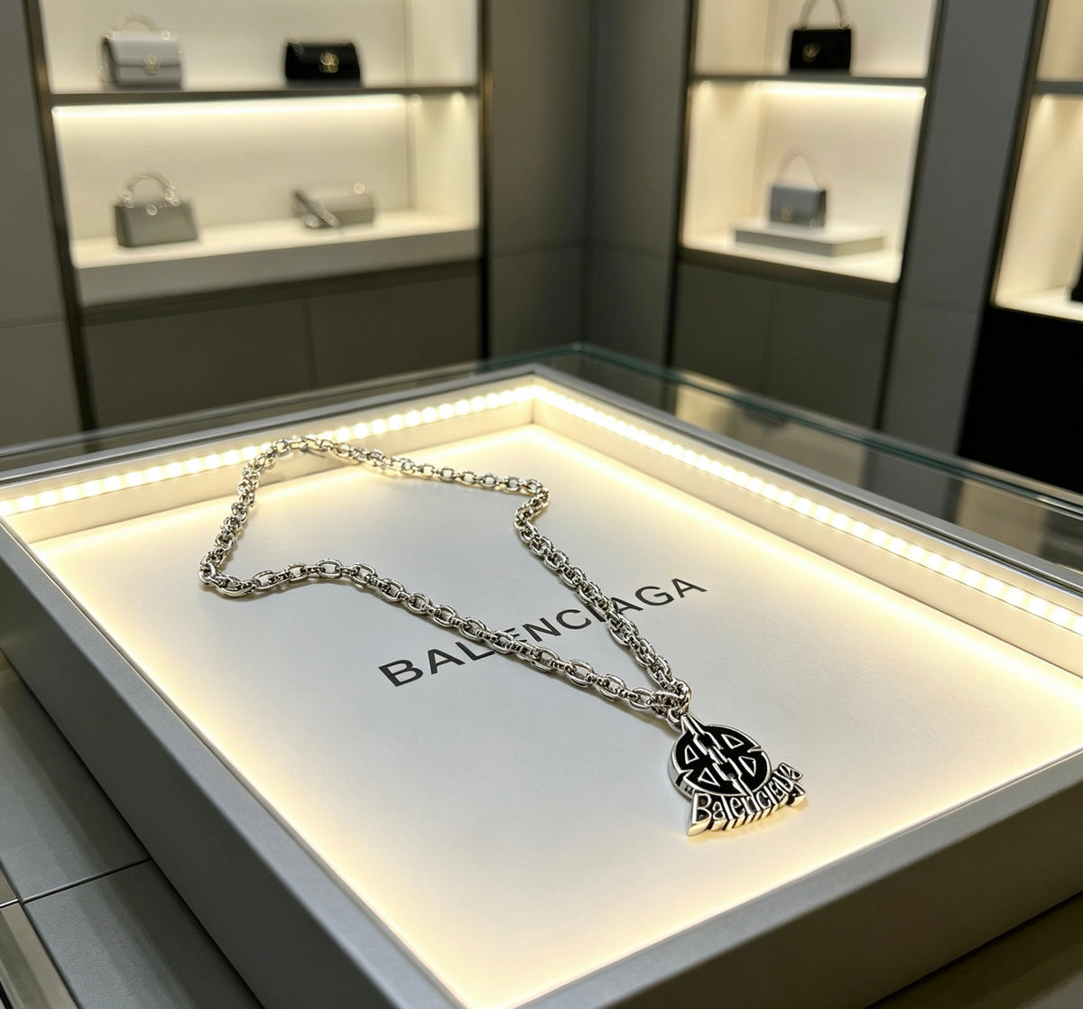 Geometric Emblem Pendant Necklace in Polished Metal-Tone – Vintage Detail – Design 025 front product view