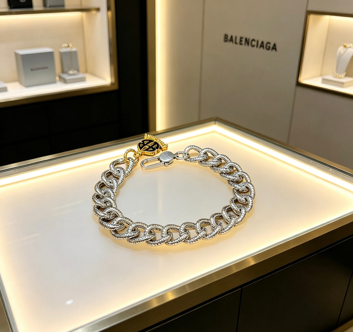 Geometric Emblem Bracelet in Polished Metal-Tone – Design 018 main product view
