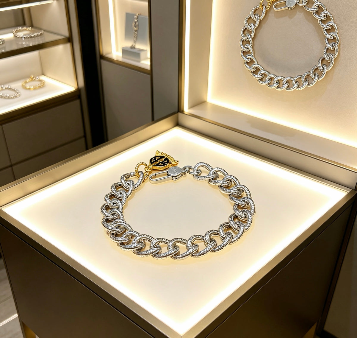 Geometric Emblem Bracelet in Polished Metal-Tone – Design 018 detail view