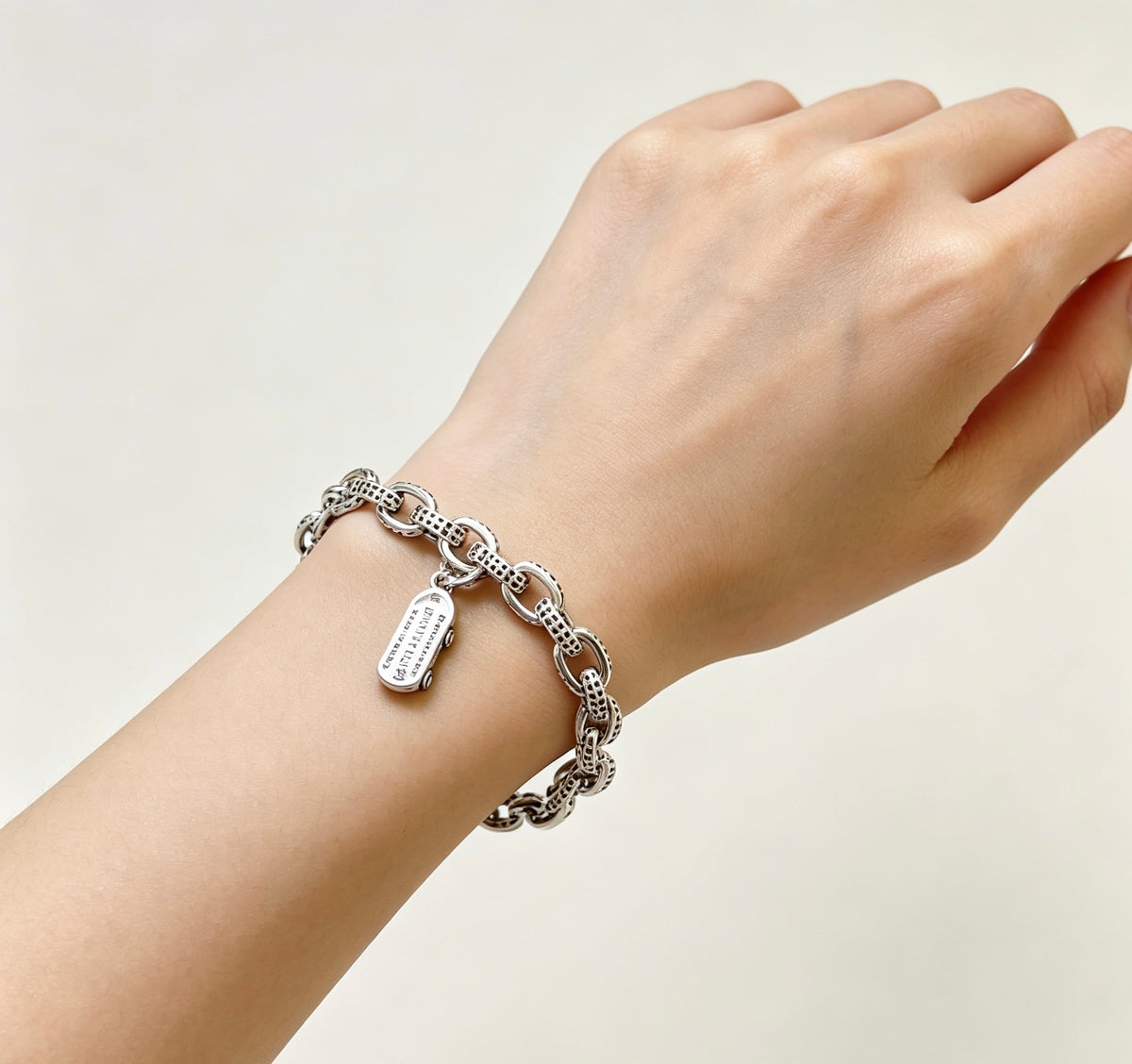 Geometric Emblem Bracelet in Polished Metal-Tone – Design 017 styled product view