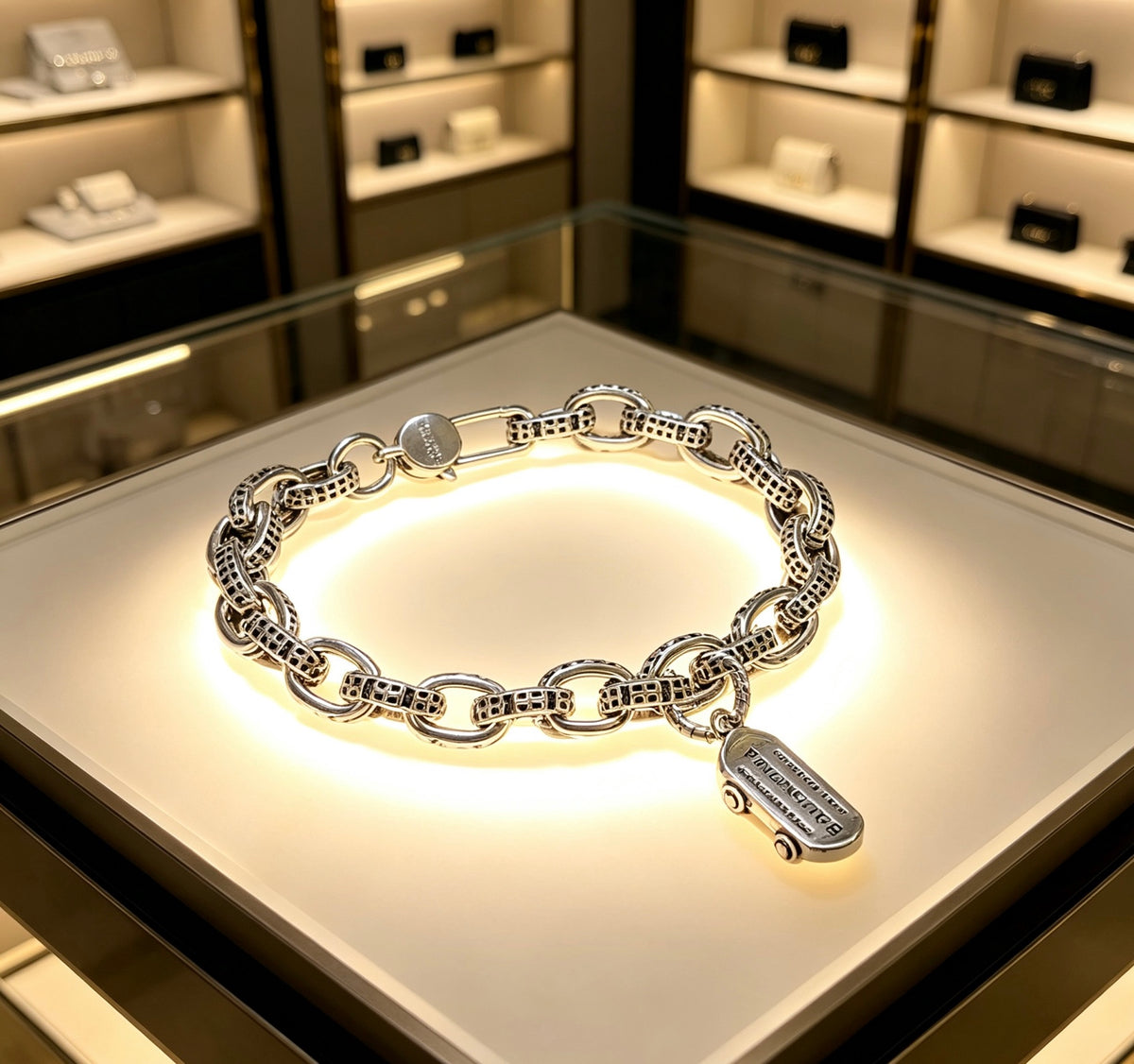 Geometric Emblem Bracelet in Polished Metal-Tone – Design 017 front product view