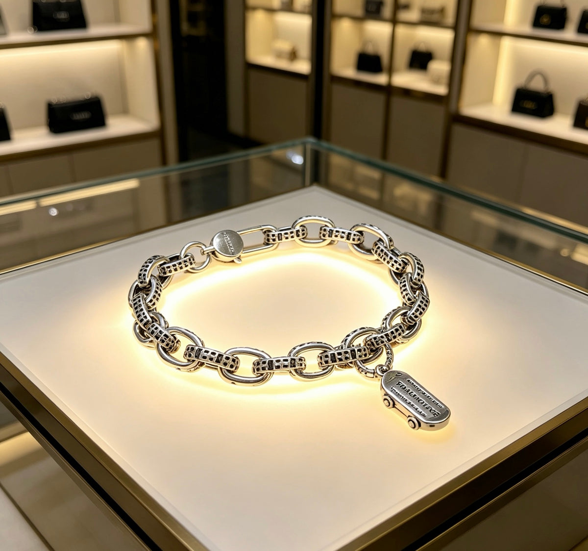 Geometric Emblem Bracelet in Polished Metal-Tone – Design 009 main product view