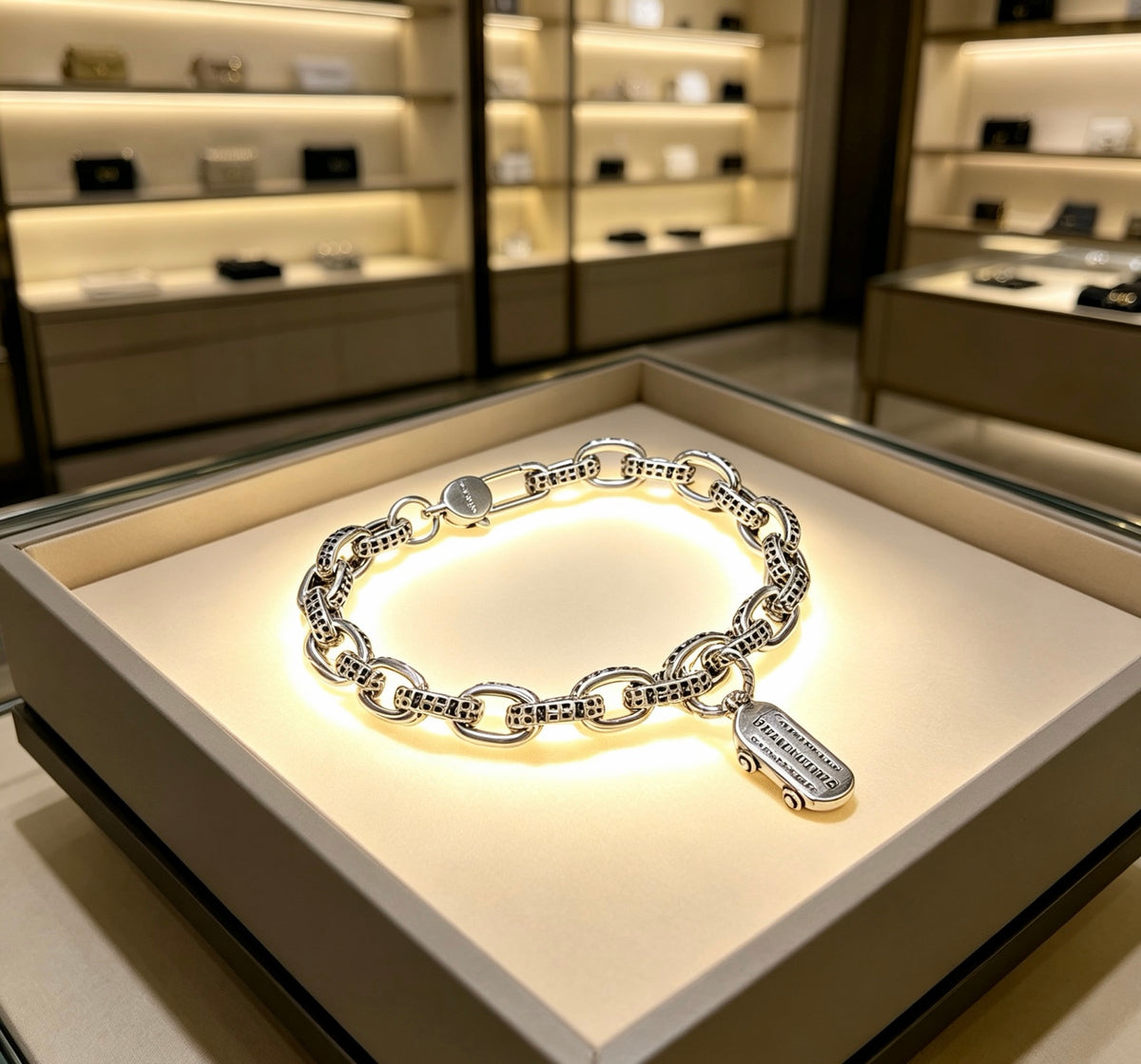 Geometric Emblem Bracelet in Polished Metal-Tone – Design 009 main product view