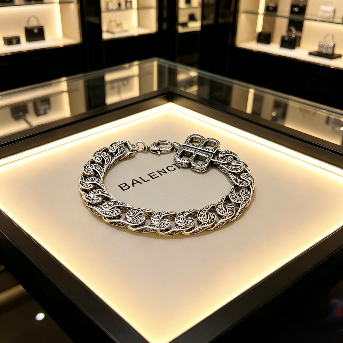 Geometric Emblem Bracelet in Polished Metal-Tone – Design 008 front product view