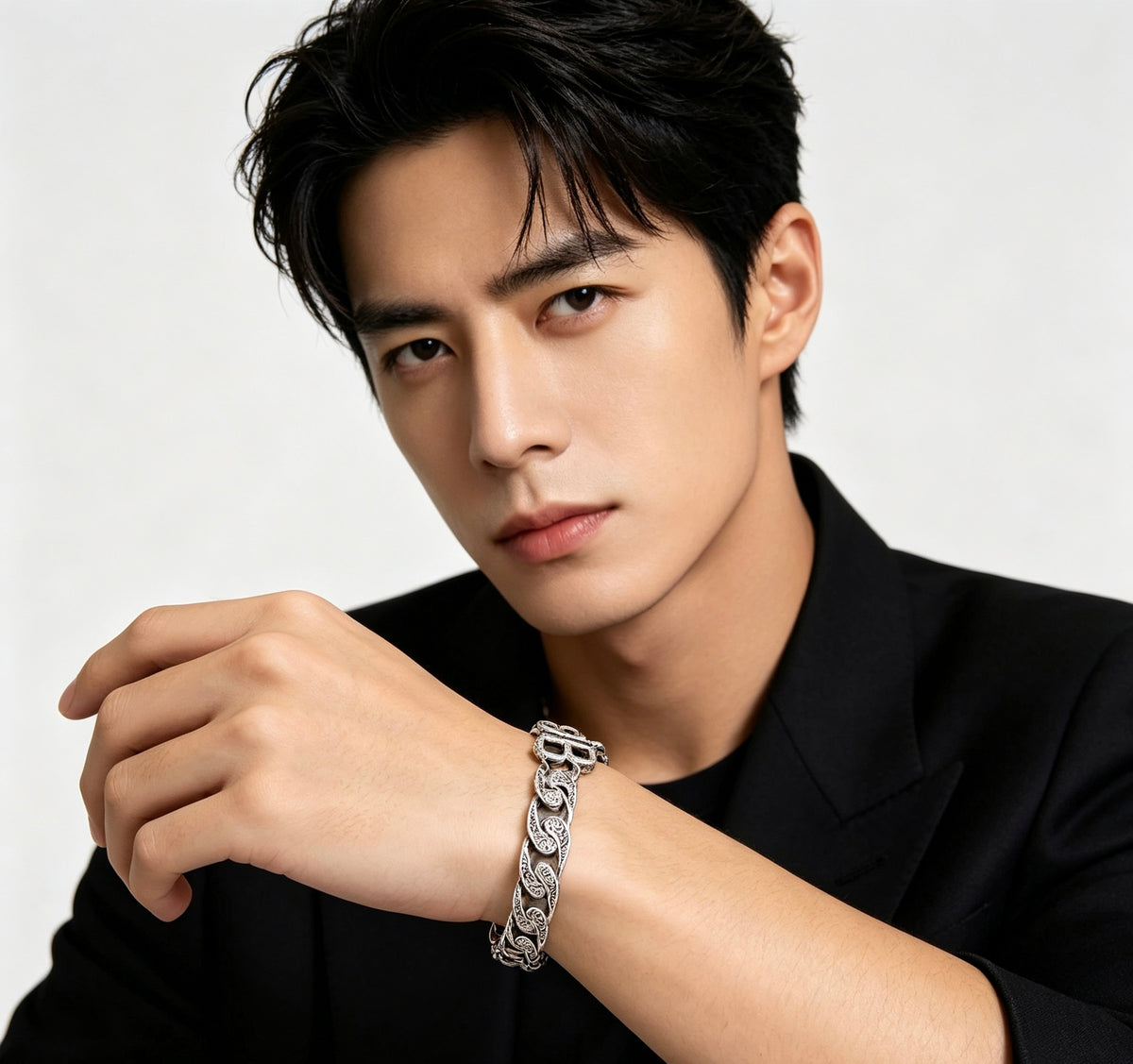 Geometric Emblem Bracelet in Polished Metal-Tone – Design 008 detail view