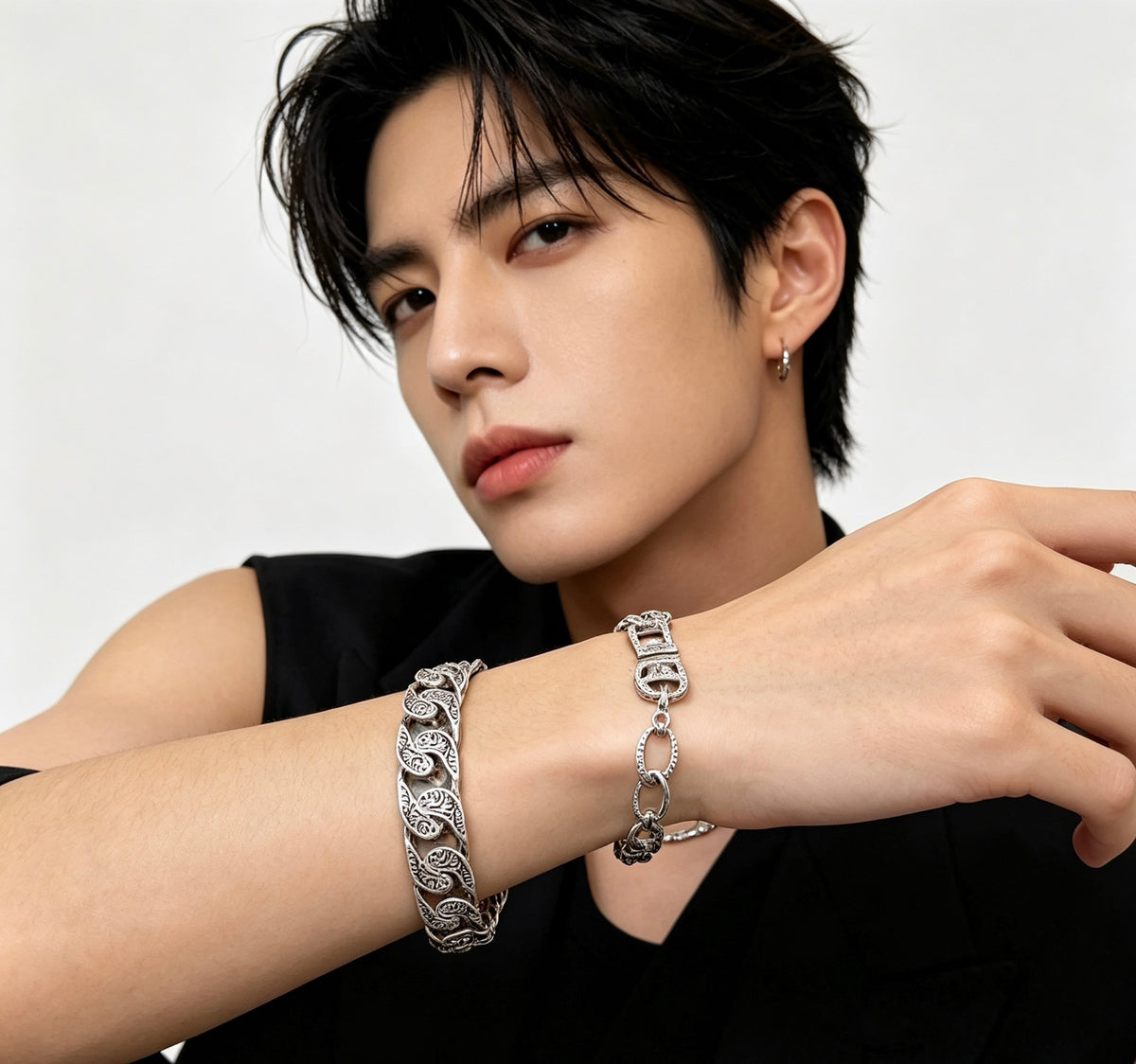 Geometric Emblem Bracelet in Polished Metal-Tone – Design 008 styled product view