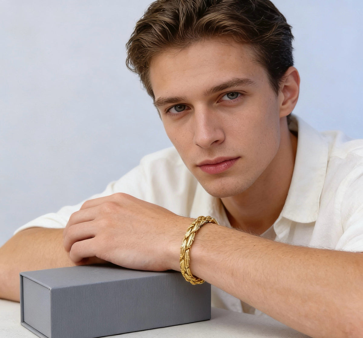 Geometric Emblem Bracelet in Polished Metal-Tone – Design 007 styled product view