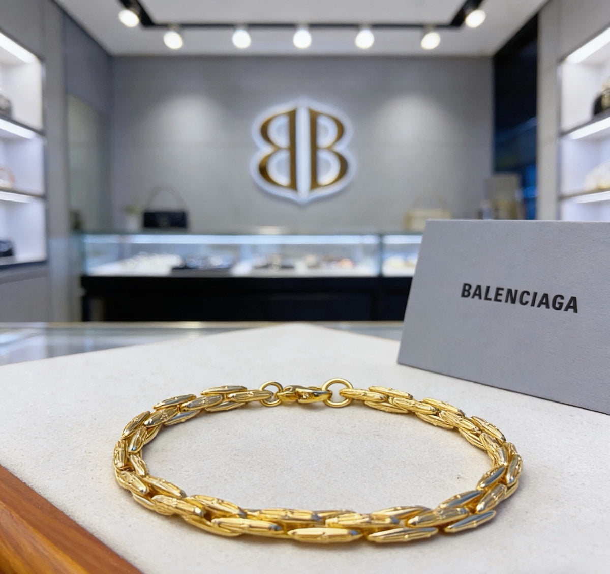 Geometric Emblem Bracelet in Polished Metal-Tone – Design 007 side detail