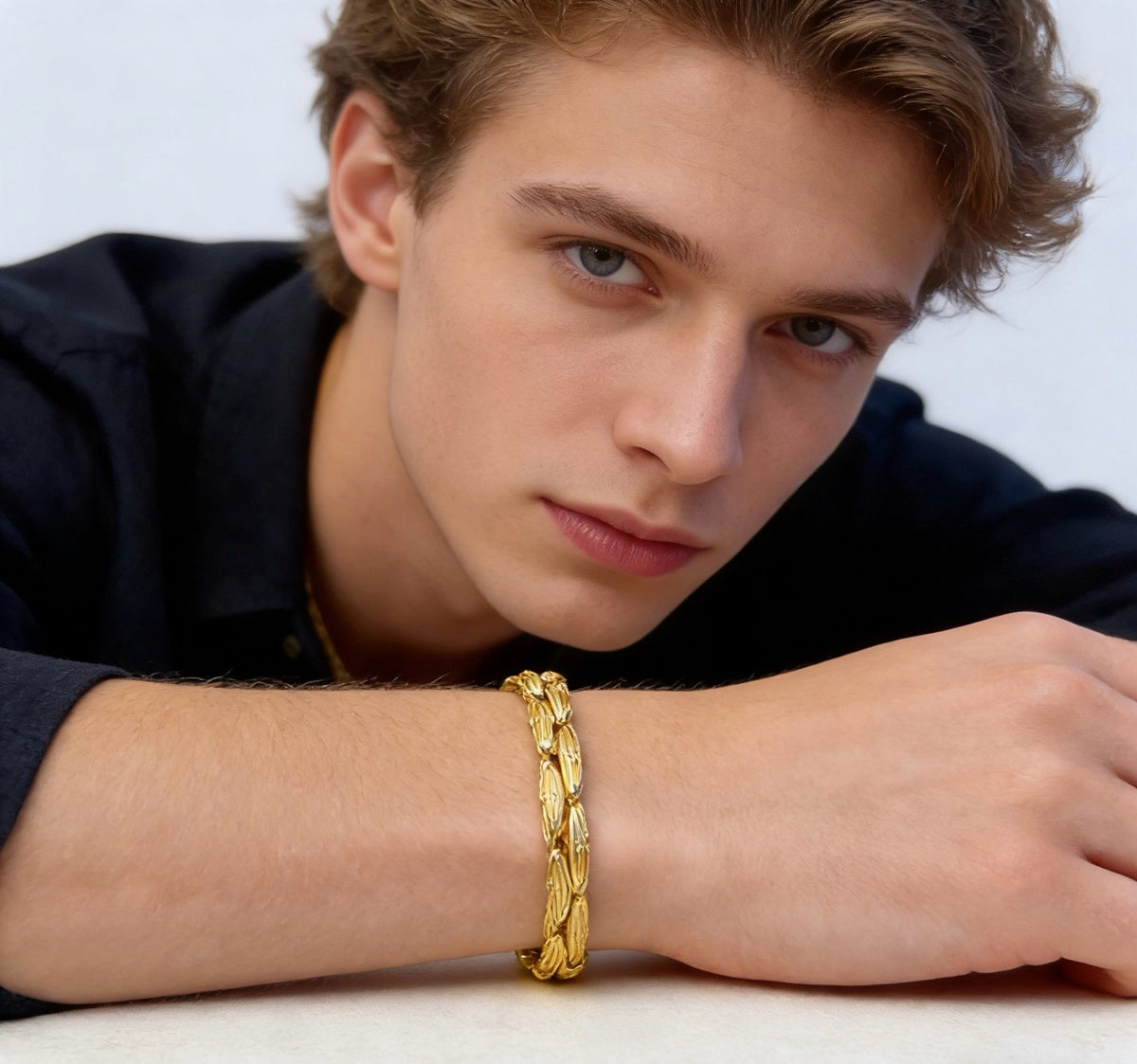 Geometric Emblem Bracelet in Polished Metal-Tone – Design 007 detail view