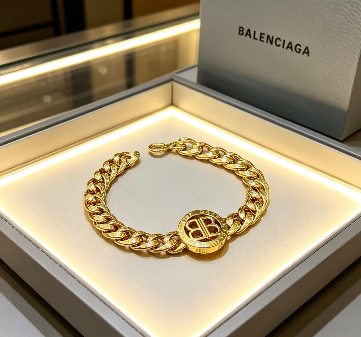 Geometric Emblem Bracelet in Polished Metal-Tone – Design 006 front product view