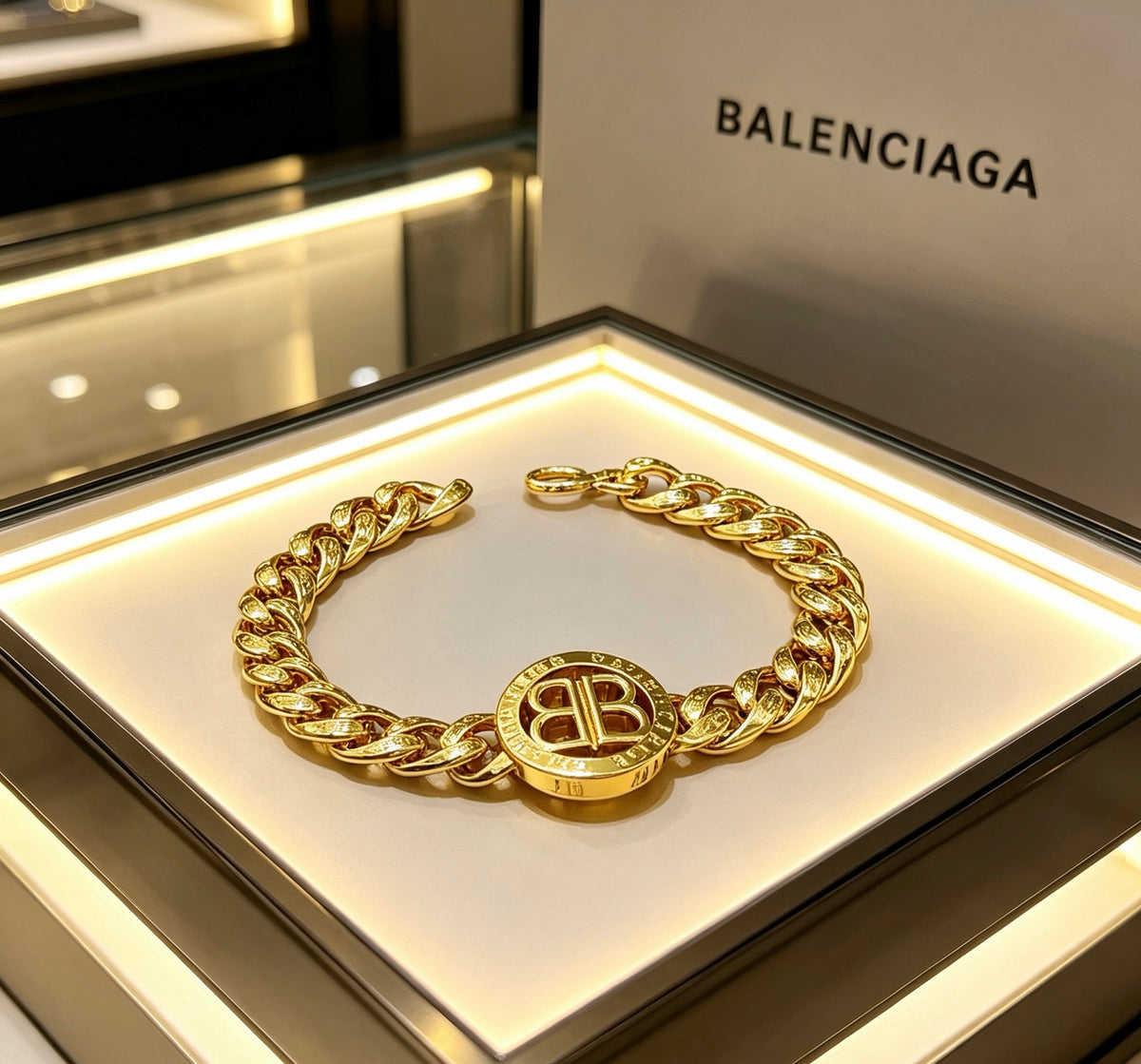 Geometric Emblem Bracelet in Polished Metal-Tone – Design 014 styled product view
