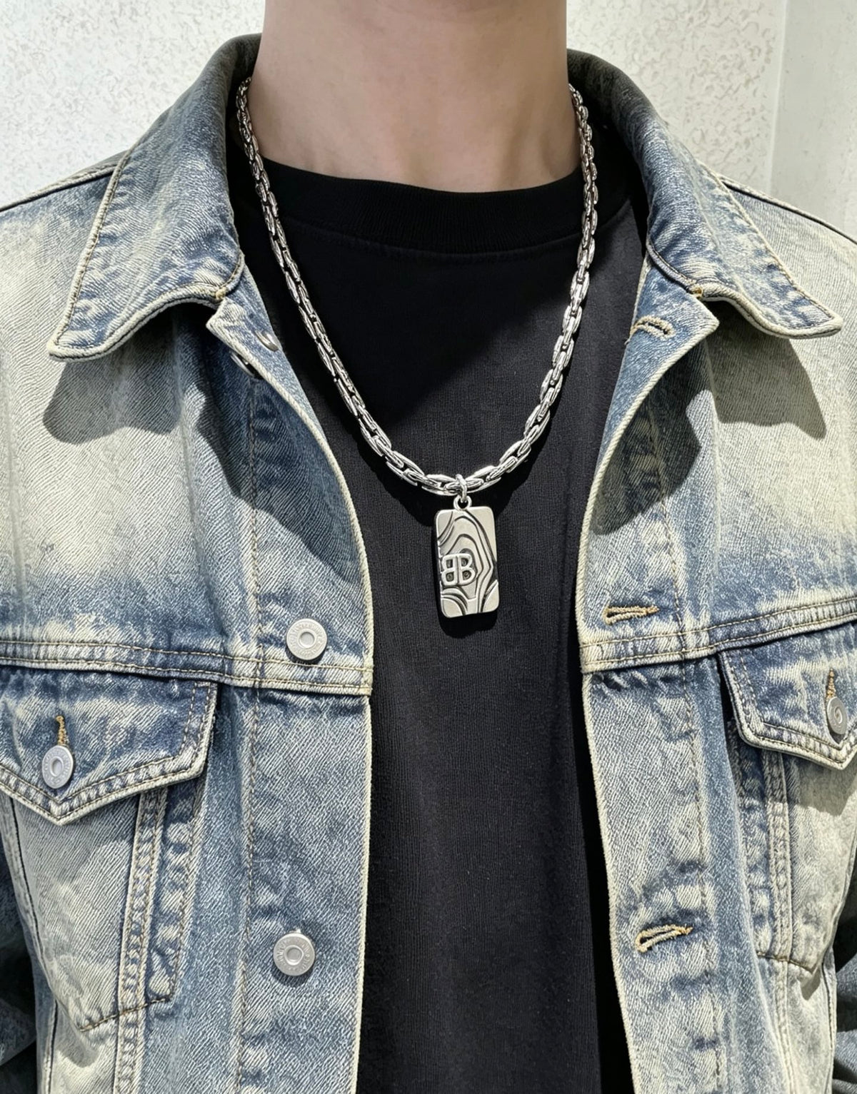Geometric Emblem Pendant Necklace in Polished Metal-Tone – Vintage Detail – Design 024 front product view