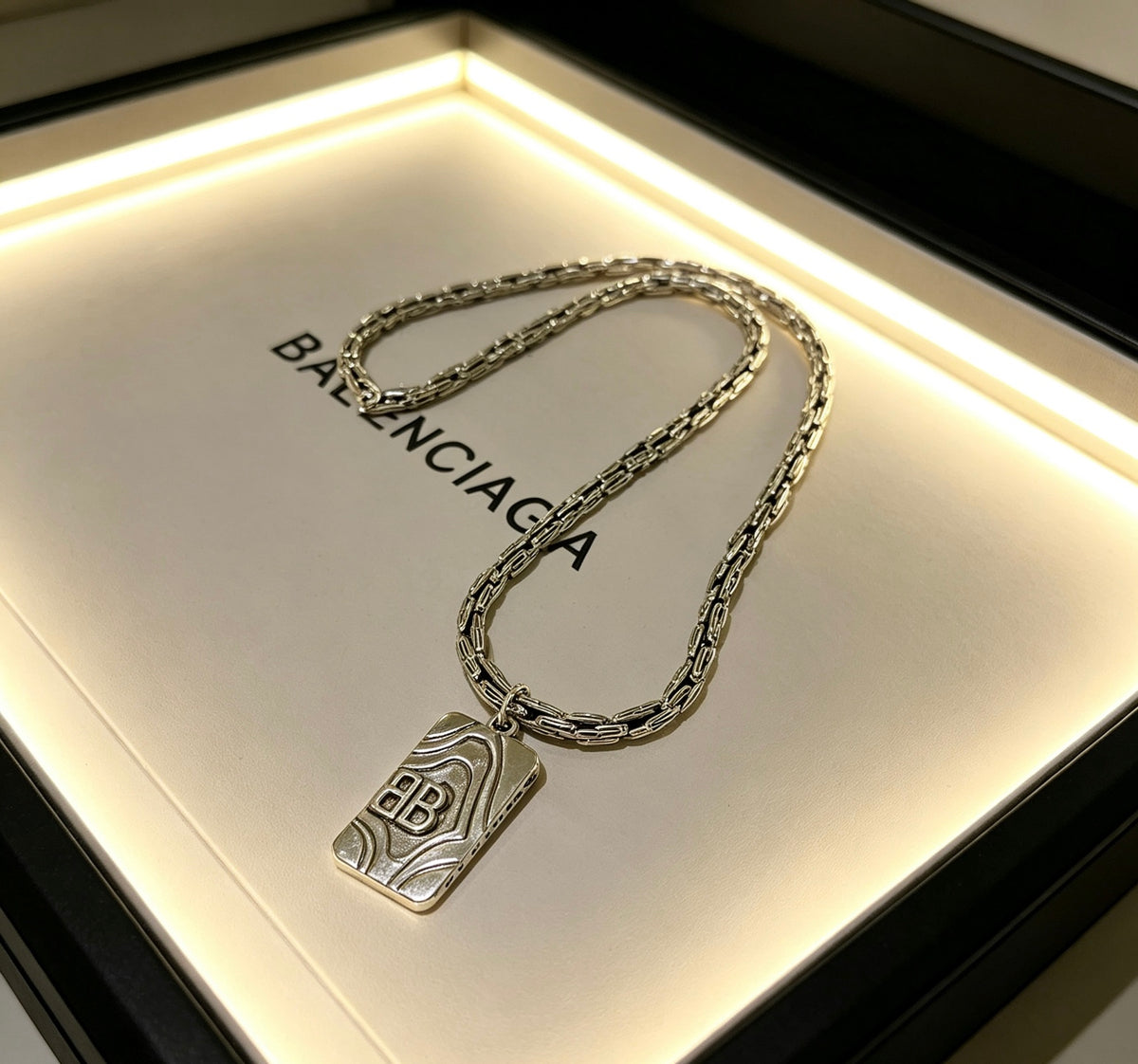 Geometric Emblem Pendant Necklace in Polished Metal-Tone – Vintage Detail – Design 024 front product view