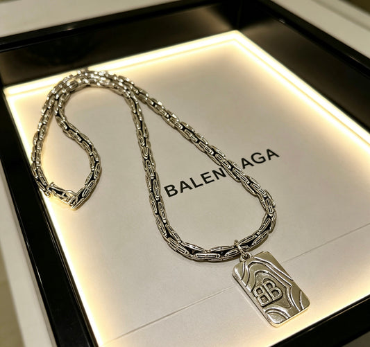 Geometric Emblem Pendant Necklace in Polished Metal-Tone – Vintage Detail – Design 010 main product view