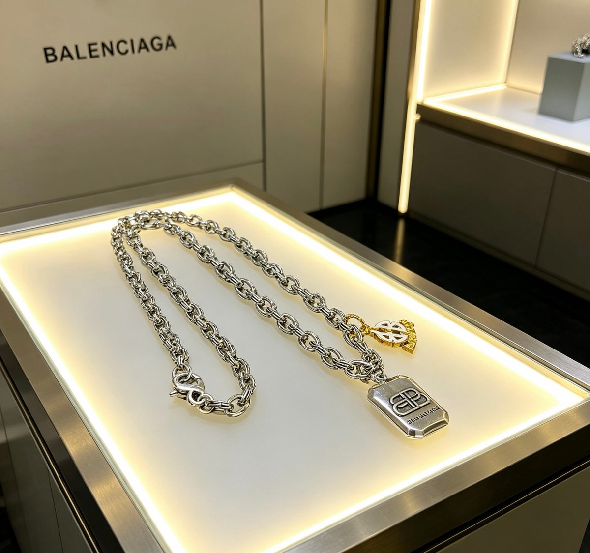 Geometric Emblem Pendant Necklace in Polished Metal-Tone – Vintage Detail – Design 020 front product view