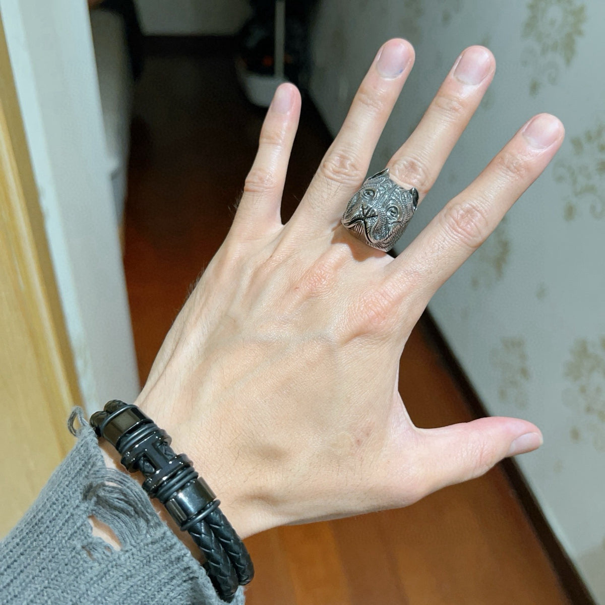 Geometric Emblem Statement Ring in Polished Metal-Tone – Vintage Detail styled product view
