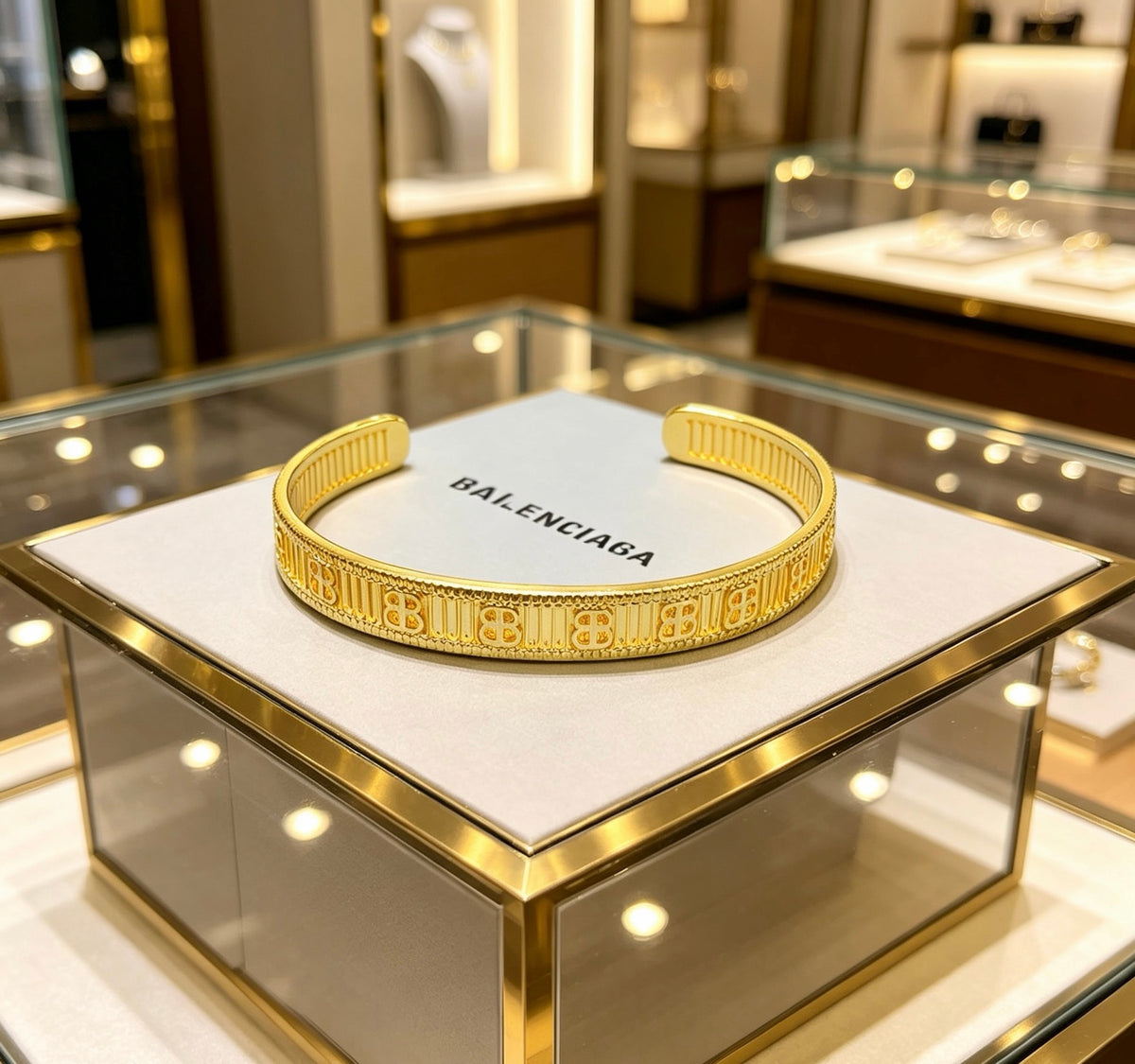 Geometric Emblem Bangle in Polished Metal-Tone – Design 002 side detail