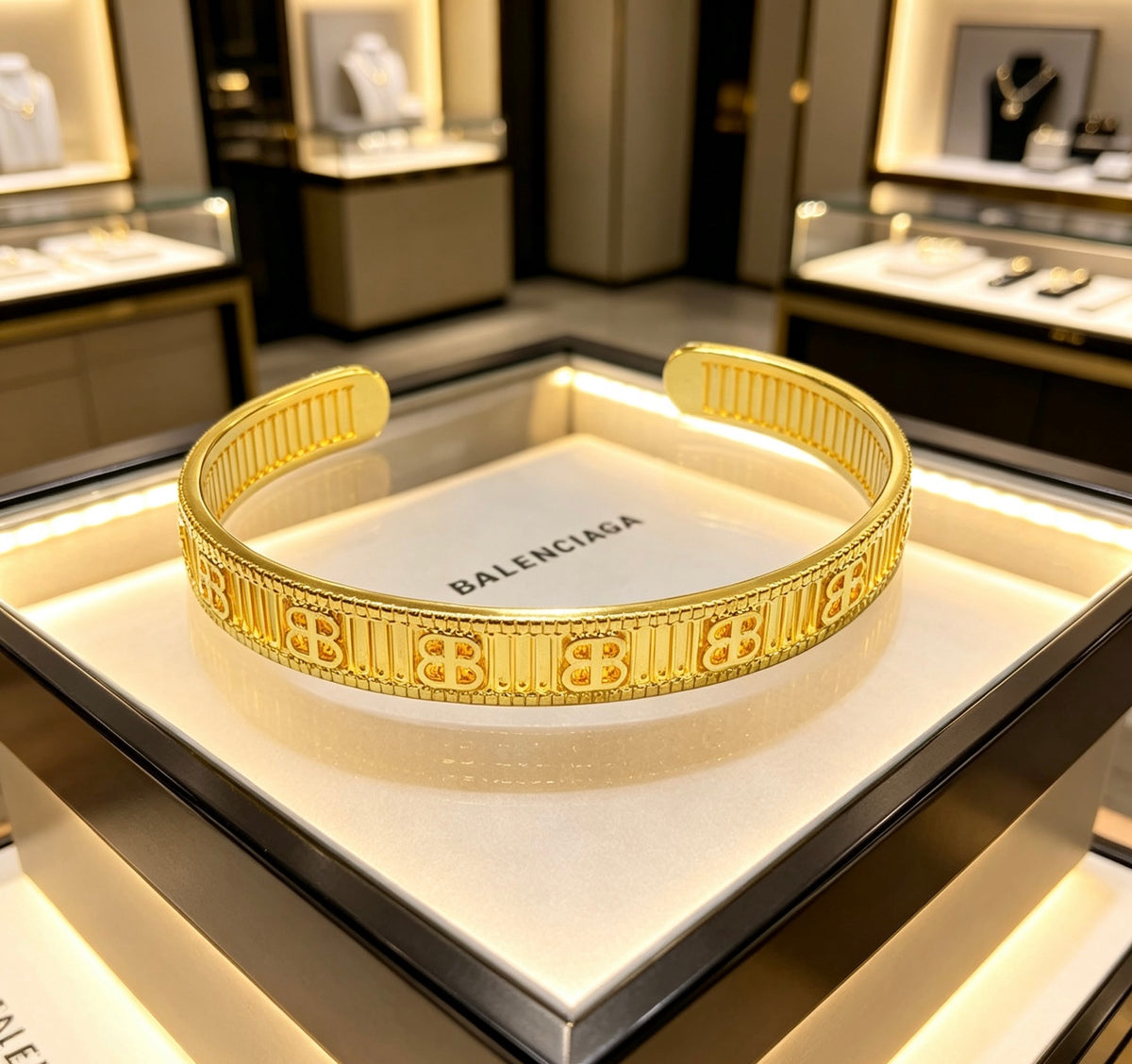 Geometric Emblem Bangle in Polished Metal-Tone – Design 002 front product view