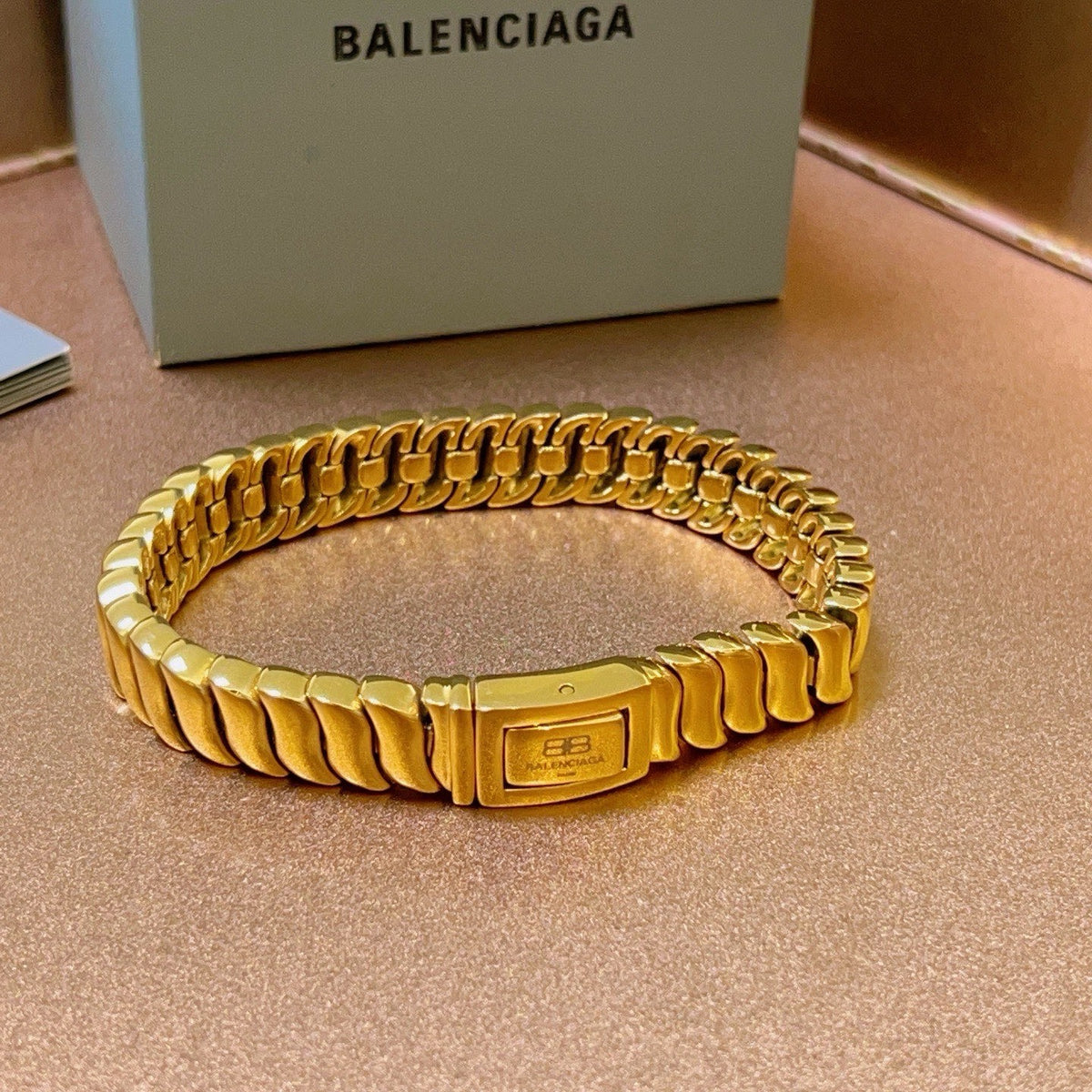 Geometric Emblem Bracelet in Polished Metal-Tone – Design 013 front product view