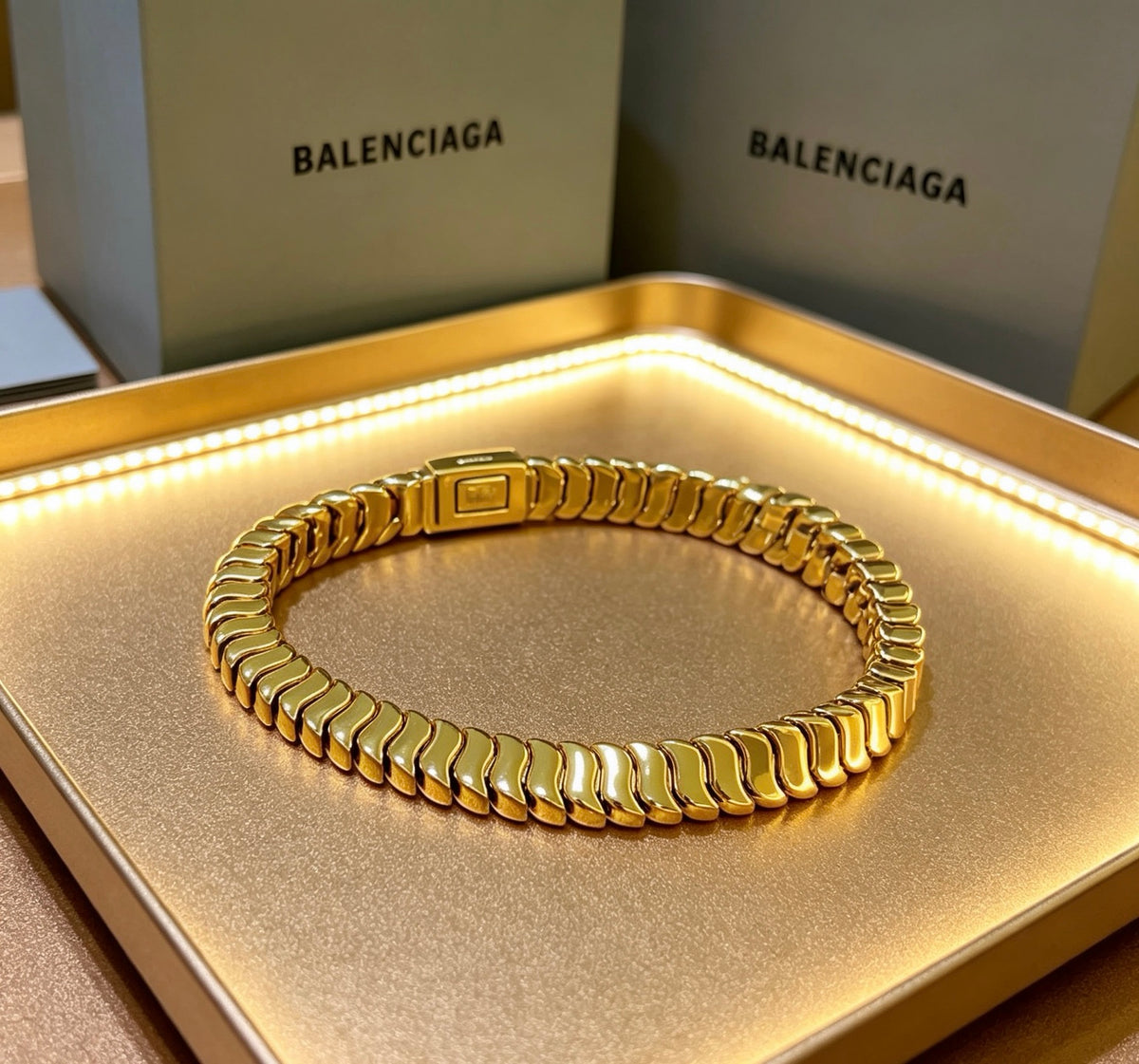 Geometric Emblem Bracelet in Polished Metal-Tone – Design 005 styled product view