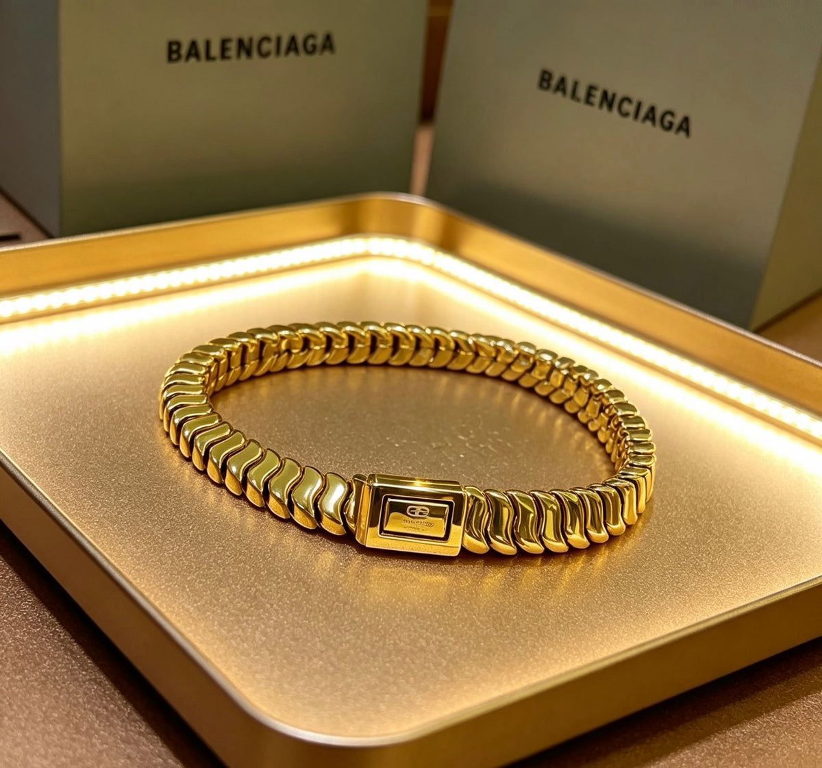 Geometric Emblem Bracelet in Polished Metal-Tone – Design 005 side detail